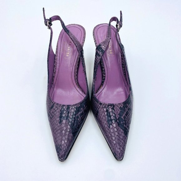 Coach Alena Snakeskin Purple Leather Pointy Slingbacks Heels Womens Size 6.5 B - Picture 2 of 12